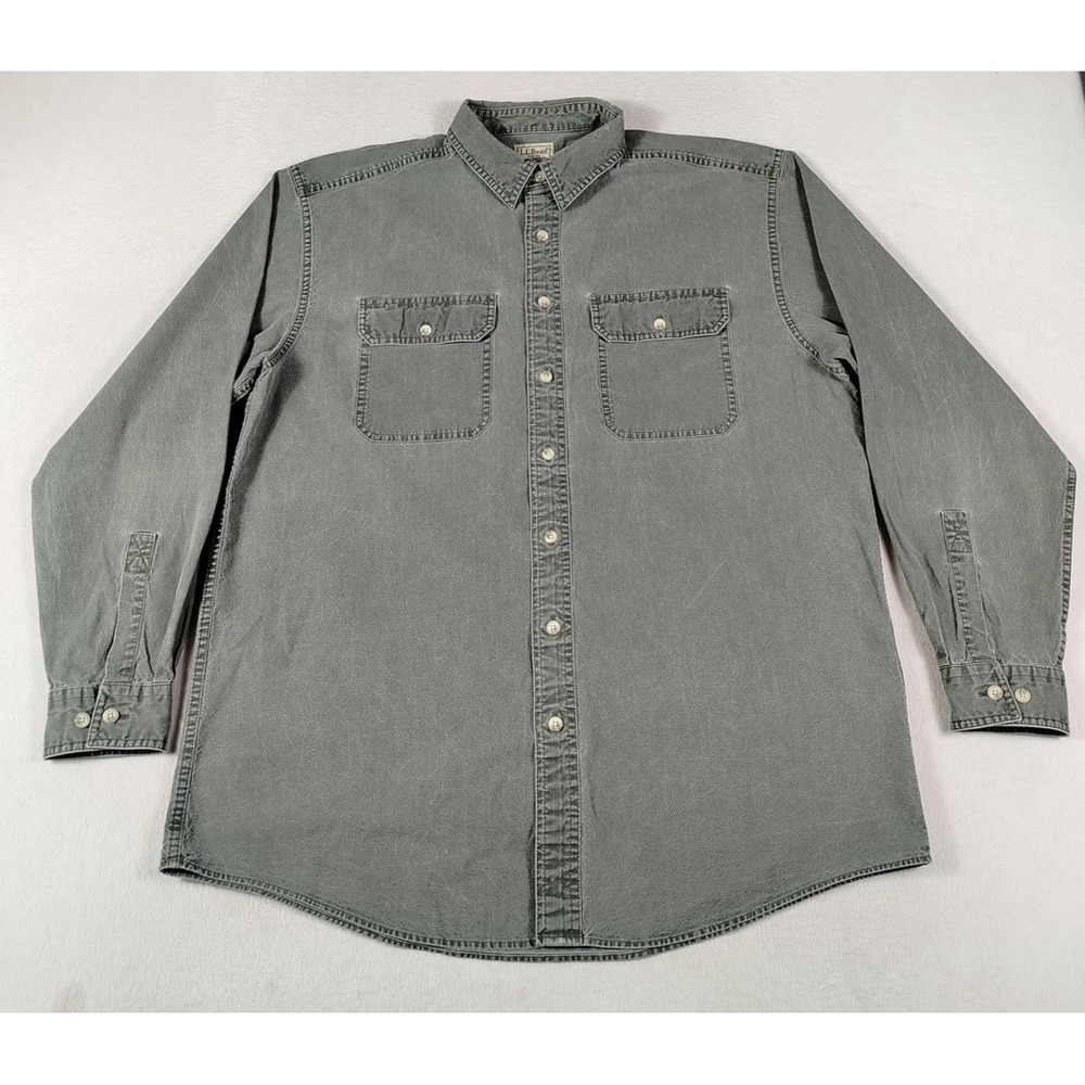 L.L. Bean Shirt Mens LT Green Solid Flannel Long Sleeve Heritage Cabincore Warm